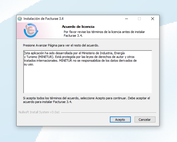 instalar facturae aceptar acuerdos de licencia