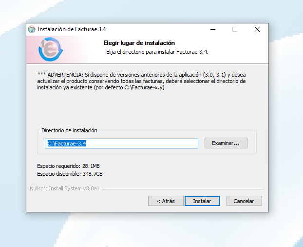 instalar facturae elegir lugar de instalacion